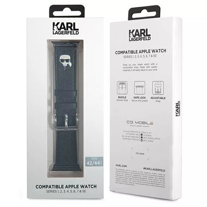 Karl Lagerfeld Saffiano Karl Head – laikrodžio apyrankė, skirta „Apple Watch“ 42/44/45 mm (juoda)