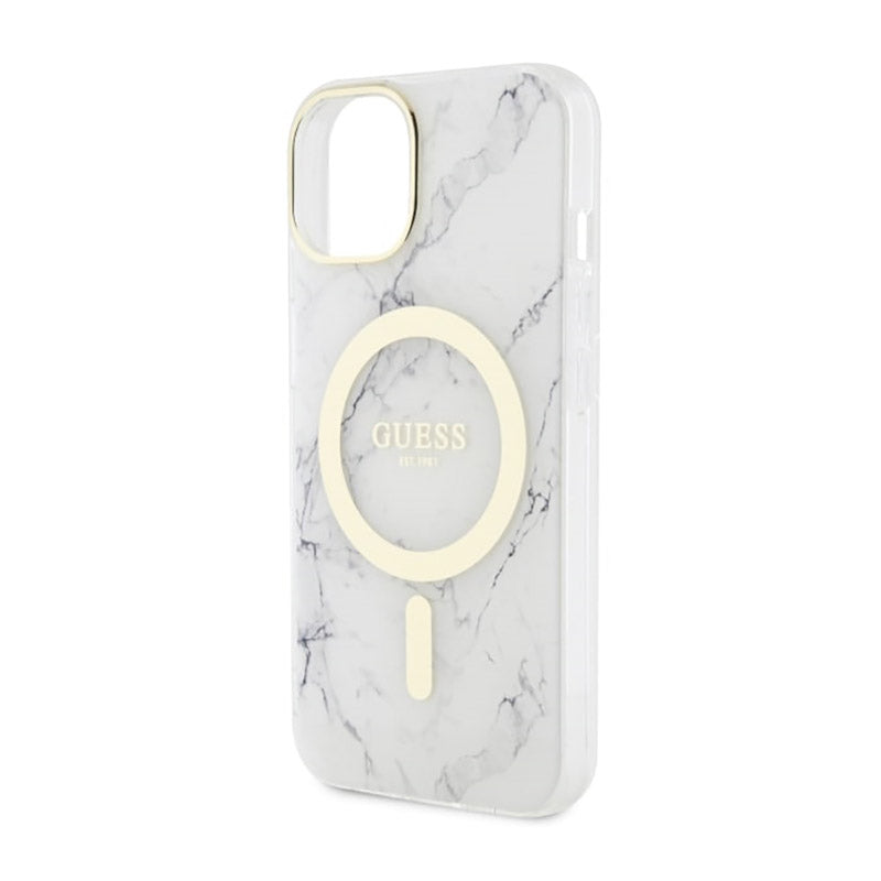 Guess Marble MagSafe – „iPhone 14 Plus“ dėklas („White“)
