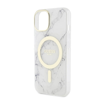 Guess Marble MagSafe – „iPhone 14 Plus“ dėklas („White“)