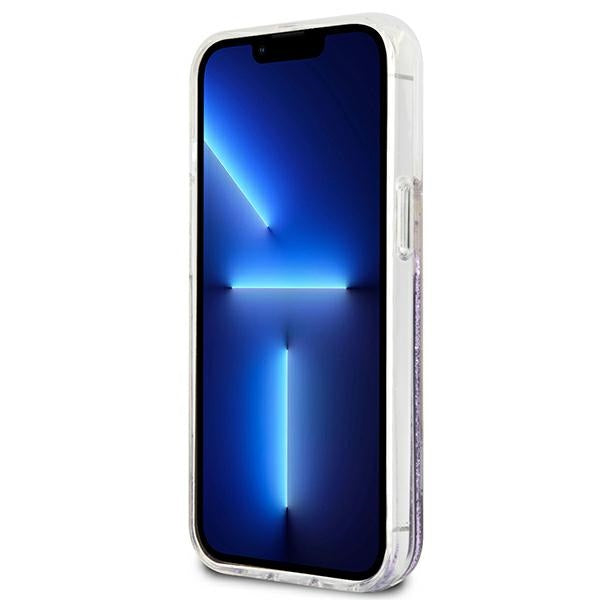 Guess Liquid Glitter Flower – „iPhone 13 mini“ dėklas (violetinis)