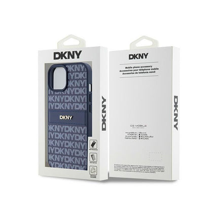 DKNY odos dėklas su vienspalve juostele ir metaliniu logotipu – skirtas iPhone 15 / 14 / 13 (mėlynas)