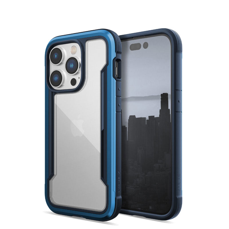 X-Doria Raptic Shield – aliuminio dėklas skirtas iPhone 14 Pro (atsparumas kritimui 3 m) (Marine Blue)