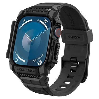 Spigen Rugged Armor Pro - dirželis su dėklu, skirtas „Apple Watch 10“ 46 mm (matinė juoda)