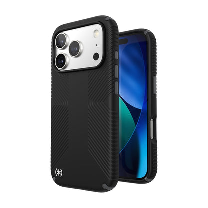 Speck Presidio2 Grip MagSafe – dėklas iPhone 17 Pro (juodos / skalūno pilkos / baltos spalvos)