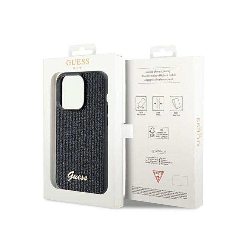 Guess Disco Metal Script - iPhone 14 Pro dėklas (juodas)