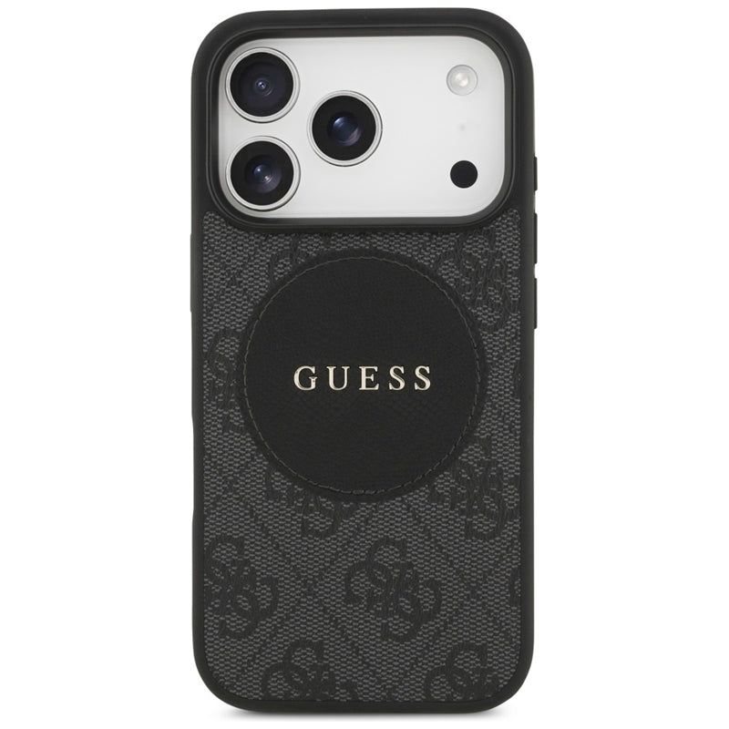 Guess 4G Circle Classic Logo MagSafe dėklas iPhone 17 Pro (juodas)