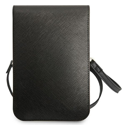 Guess Saffiano „Triangle Logo“ telefono krepšys (juodas)