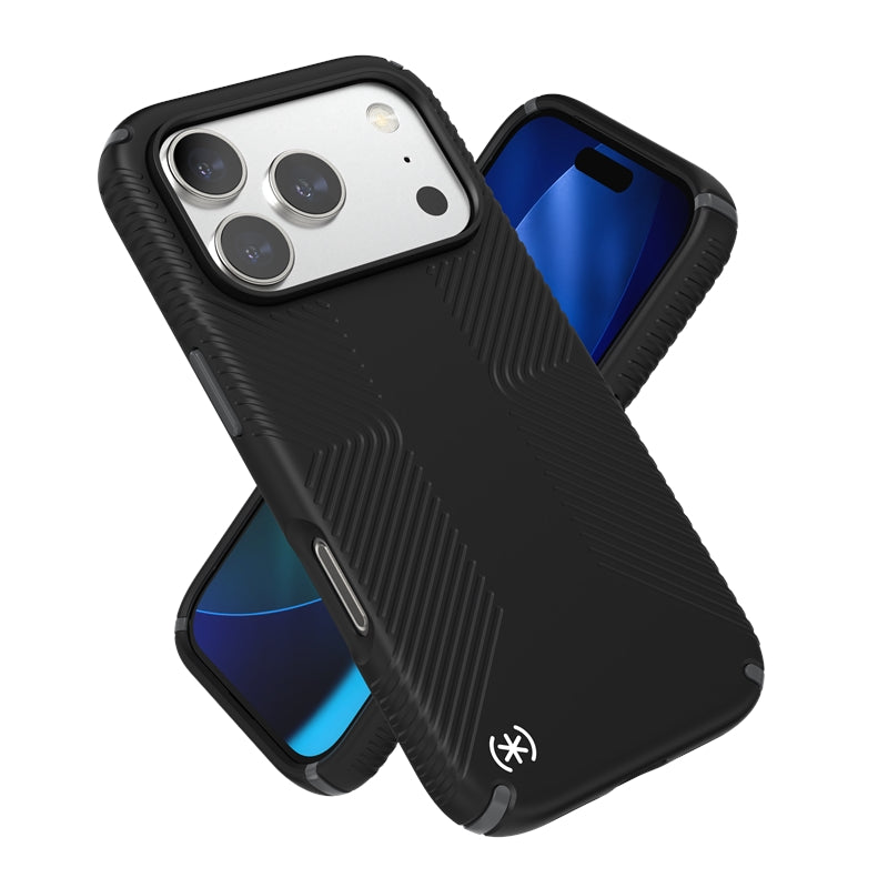 Speck Presidio2 Grip MagSafe – dėklas iPhone 17 Pro (juodos / skalūno pilkos / baltos spalvos)