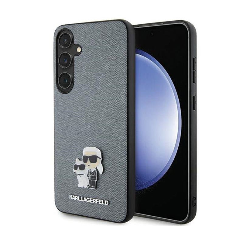 Karl Lagerfeld Saffiano Karl & Choupette Metal Pin - Samsung Galaxy S24 dėklas (pilkas)
