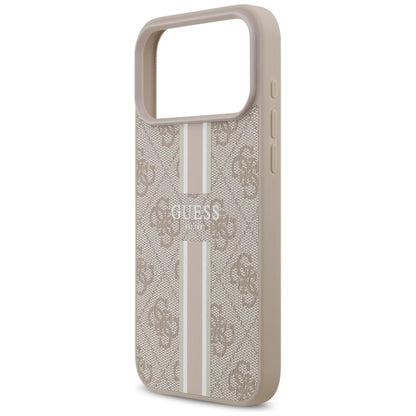 Guess 4G Spausdintos juostelės MagSafe dėklas iPhone 17 Pro Max (rožinis)