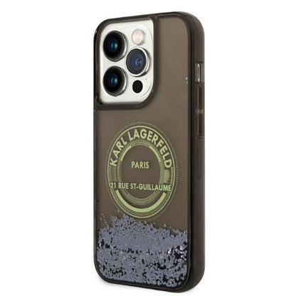 Karl Lagerfeld Liquid Glitter Round RSG Logo dėklas – dėklas, skirtas iPhone 14 Pro (juodas)