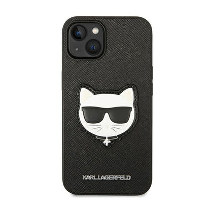 Karl Lagerfeld Saffiano Choupette Head Patch dėklas – dėklas, skirtas iPhone 14 Plus (juodas)