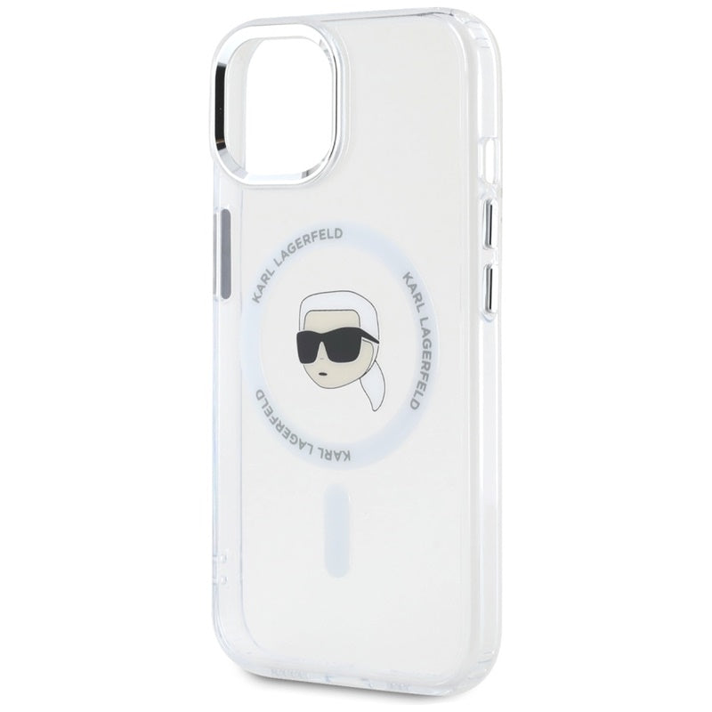 Karl Lagerfeld IML Metal Karl Head MagSafe – Dėklas, skirtas „iPhone 15“ (baltas)