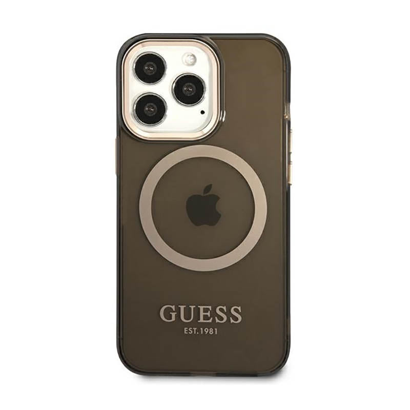 Guess Gold Outline Translucent MagSafe - iPhone 13 Pro Max dėklas (juodas)