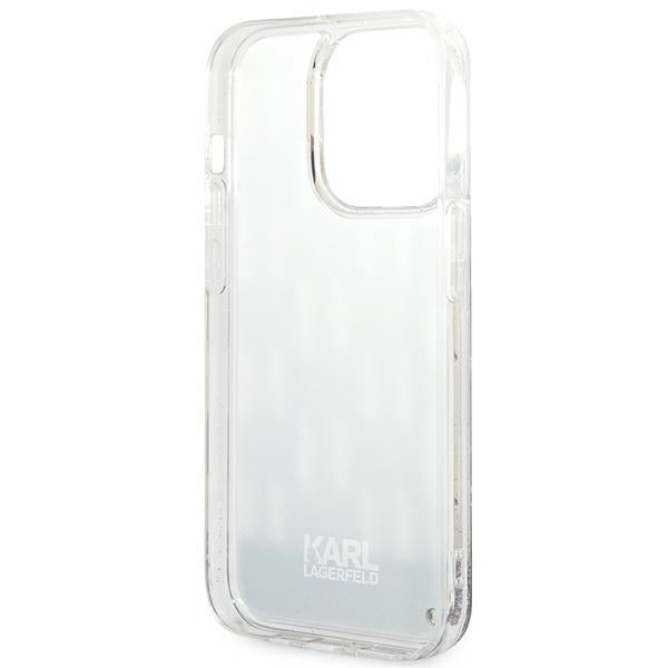 Karl Lagerfeld Monogram Liquid Glitter – dėklas, skirtas iPhone 14 Pro (sidabrinis)