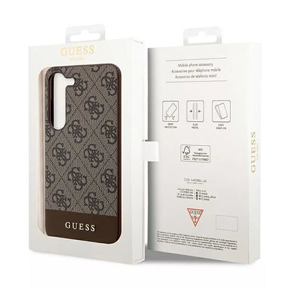 Guess 4G Bottom Stripe Metal Logo Collection - dėklas, skirtas Samsung Galaxy S23+ (rudos spalvos)