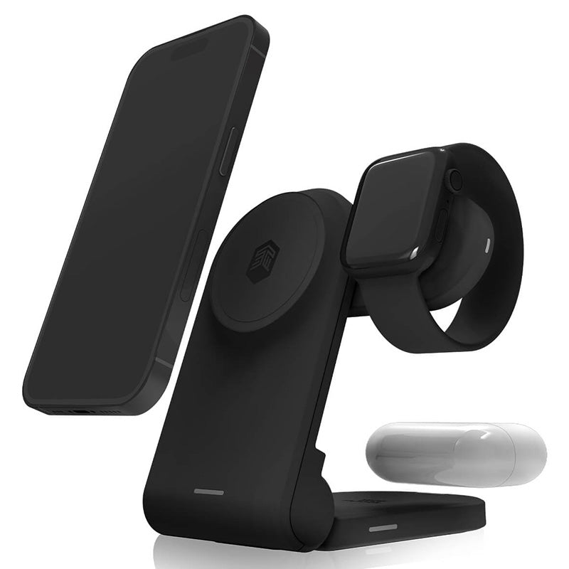 STM ChargeTree MAG – 3-in-1 belaidis mobiliojo telefono įkroviklis su MagSafe (juodas)