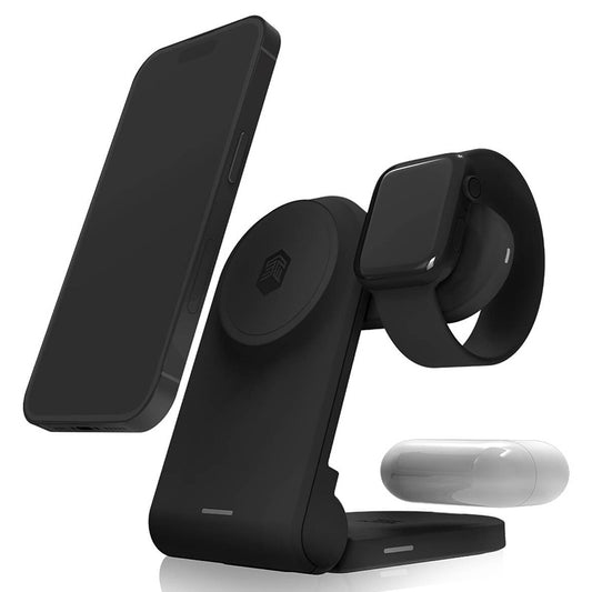 STM ChargeTree MAG – 3-in-1 belaidis mobiliojo telefono įkroviklis su MagSafe (juodas)