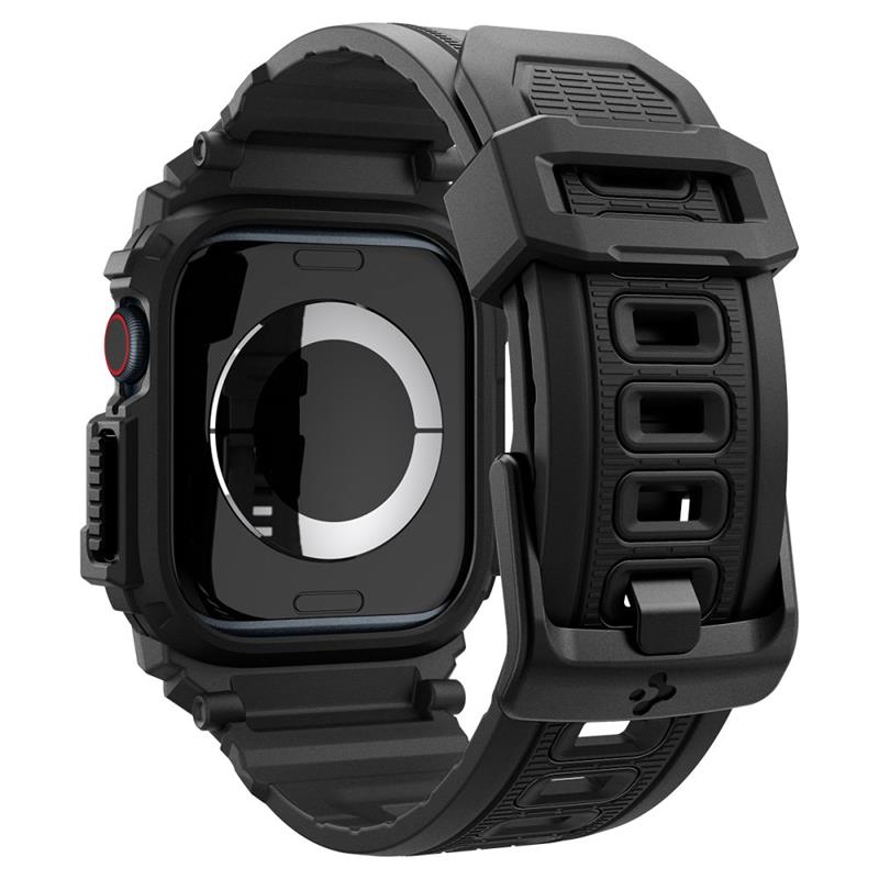 Spigen Rugged Armor Pro - dirželis su dėklu, skirtas „Apple Watch 10“ 46 mm (matinė juoda)