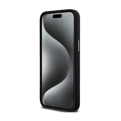 DKNY skysto silikono dėklas su metaliniu logotipu – skirtas iPhone 15 Pro Max (juodas)