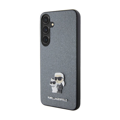 Karl Lagerfeld Saffiano Karl & Choupette Metal Pin - Samsung Galaxy S24 dėklas (pilkas)