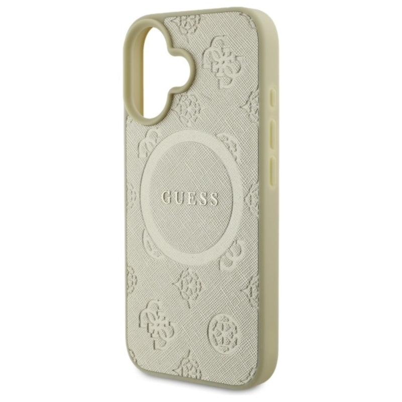 Guess Saffiano Peony Classic Logo MagSafe - dėklas skirtas iPhone 16 (auksinis)