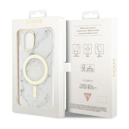 Guess Marble MagSafe – „iPhone 14 Plus“ dėklas („White“)