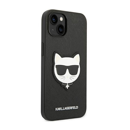 Karl Lagerfeld Saffiano Choupette Head Patch dėklas – dėklas, skirtas iPhone 14 Plus (juodas)