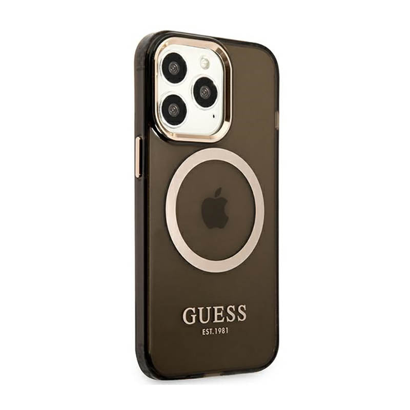 Guess Gold Outline Translucent MagSafe - iPhone 13 Pro Max dėklas (juodas)