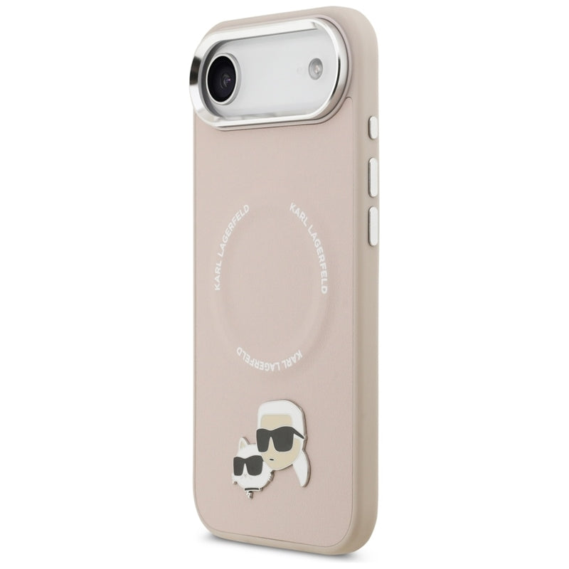 Karl Lagerfeld Dėklas iPhone Air su Karl & Choupette sagėmis, MagSafe (rožinis)