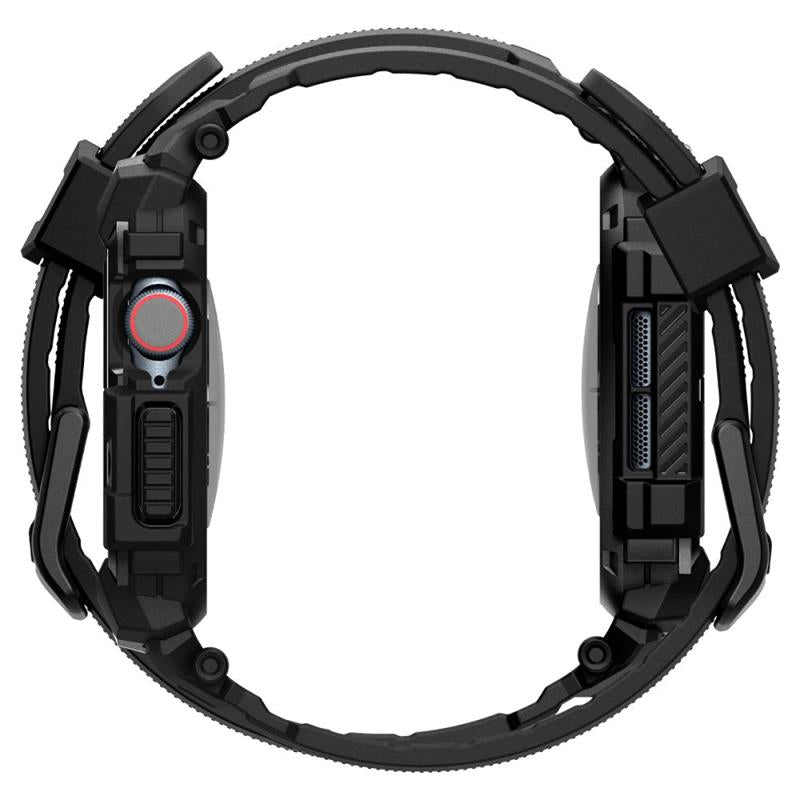 Spigen Rugged Armor Pro - dirželis su dėklu, skirtas „Apple Watch 10“ 46 mm (matinė juoda)