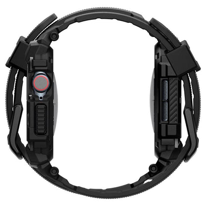 Spigen Rugged Armor Pro - dirželis su dėklu, skirtas „Apple Watch 10“ 46 mm (matinė juoda)