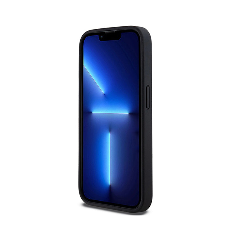 DKNY odinis dėklas su vienspalve juosta ir metaliniu logotipu – iPhone 15 Pro dėklas (juodas)