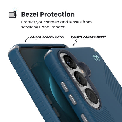 Speck Presidio2 Grip Magnet - Samsung Galaxy S26+ MagSafe dėklas (Deep Sea/Silver Metallic/Spell Blue)