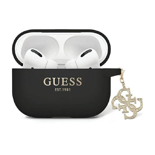 Guess Liquid Silicone Glitter Triangle Charm - „AirPods Pro 2“ dėklas (juodas)