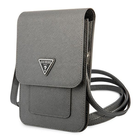 Guess piniginė Saffiano Triangle Logo Phone Bag (pilka)
