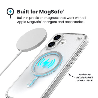 Speck Presidio Perfect Clear MagSafe - iPhone 17 dėklas (Skaidrus / Sidabrinis)