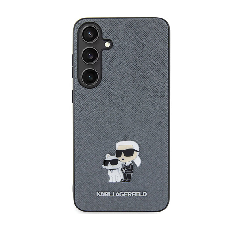 Karl Lagerfeld Saffiano Karl & Choupette Metal Pin - Samsung Galaxy S24 dėklas (pilkas)