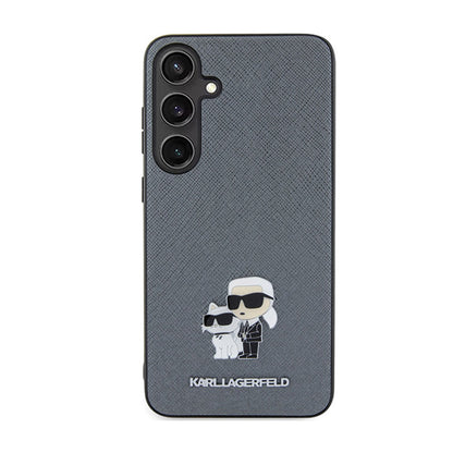 Karl Lagerfeld Saffiano Karl & Choupette Metal Pin - Samsung Galaxy S24 dėklas (pilkas)