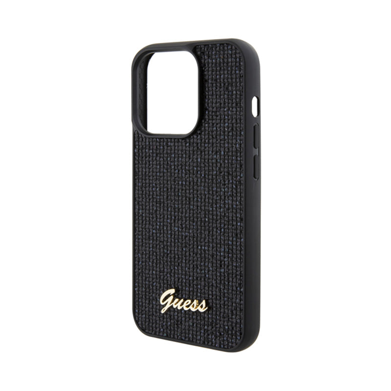 Guess Disco Metal Script – dėklas, skirtas iPhone 15 Pro, juodas