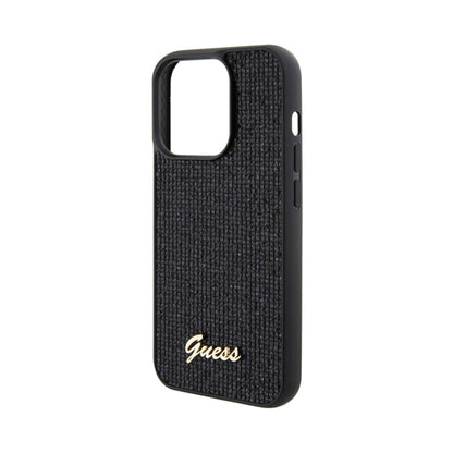 Guess Disco Metal Script – dėklas, skirtas iPhone 15 Pro, juodas