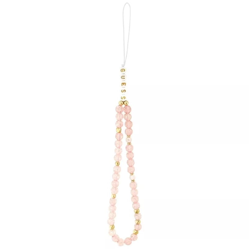 Guess IML Gėlės Elektrinis Perlinis Dirželis MagSafe dėklas iPhone 17 (rožinis)