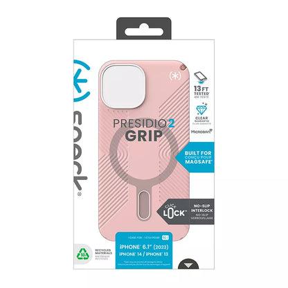 Speck Presidio2 Grip ClickLock & MagSafe – Dėklas, skirtas iPhone 16e / iPhone 15 / iPhone 14 / iPhone 13 (Dahlia Pink/Rose Copper)