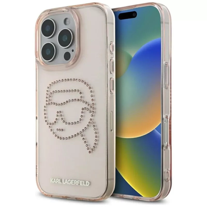 Karl Lagerfeld IML kalnų krištolai „Karl Head“ – dėklas, skirtas „iPhone 16 Pro Max“ (rožinė)