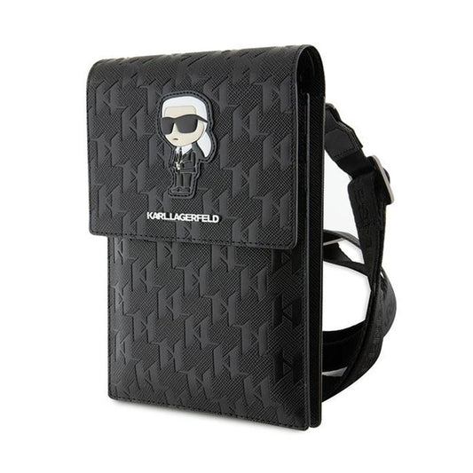 Karl Lagerfeld Saffiano Monogram Ikonik - Rankinė per petį telefonui (juoda)