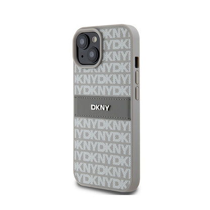 DKNY odinis dėklas „Mono Stripe & Metal Logo“ – skirtas „iPhone 15“ / „14“ / „13“ (smėlio spalvos)