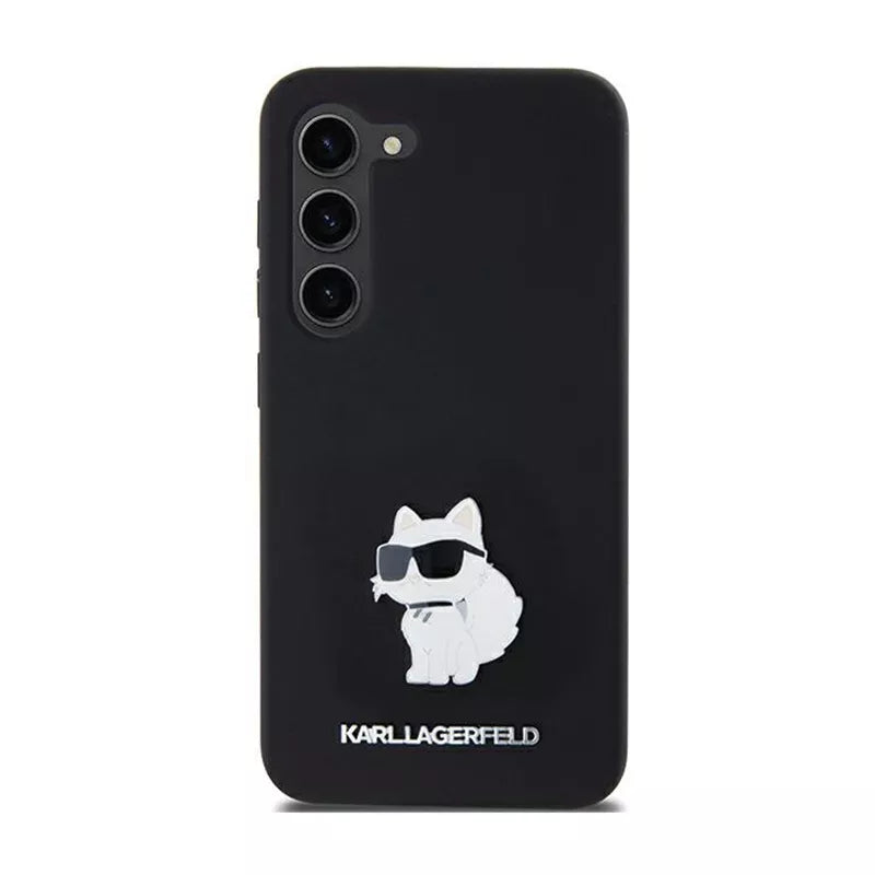 Karl Lagerfeld Silikoninis dėklas „Choupette Metal Pin“ – skirtas „Samsung Galaxy A55 5G“ (juodas)