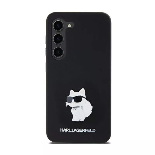 Karl Lagerfeld Silikoninis dėklas „Choupette Metal Pin“ – skirtas „Samsung Galaxy A55 5G“ (juodas)