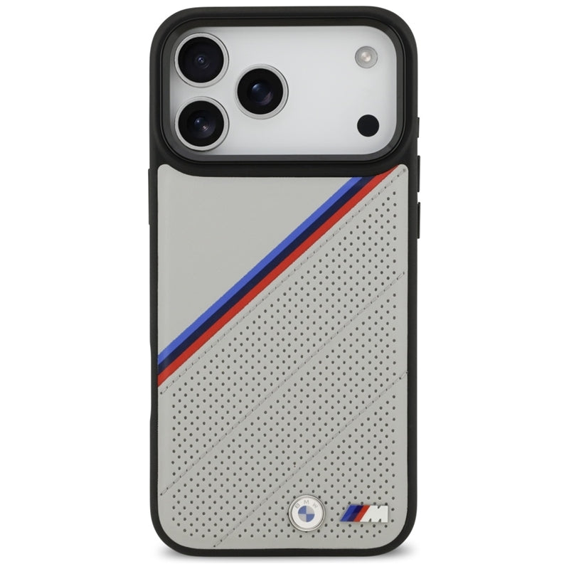 BMW M Tricolor Metalinis logotipas MagSafe - iPhone 17 Pro Max dėklas (pilkas)