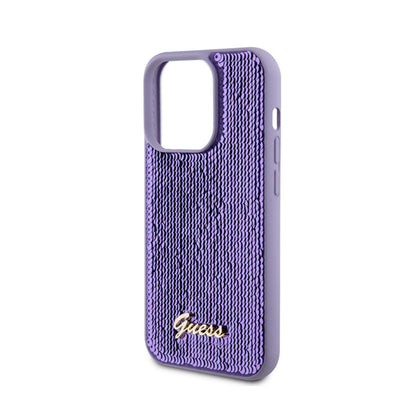 Guess Sequin Script Metal – dėklas, skirtas iPhone 15 Pro Max (violetinis)